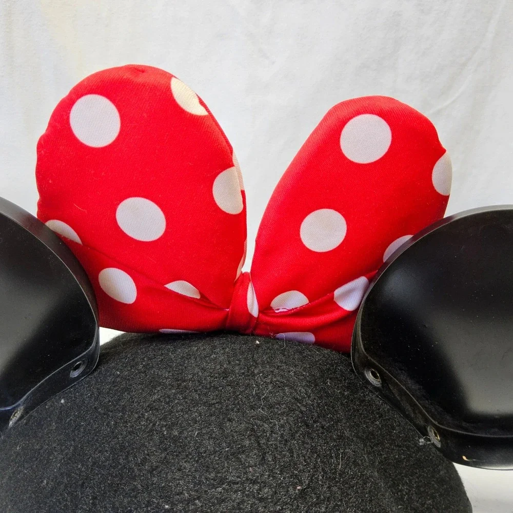 Disney‎ Minnie Mouse Ear Hat Kids Youth Black Red Polka Dot Bow Embroidered Hat